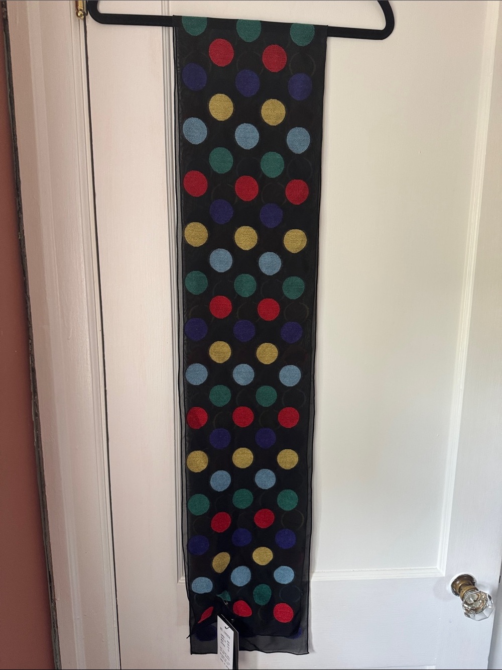 Sheer Black Scarf with Multicolor Polka Dots